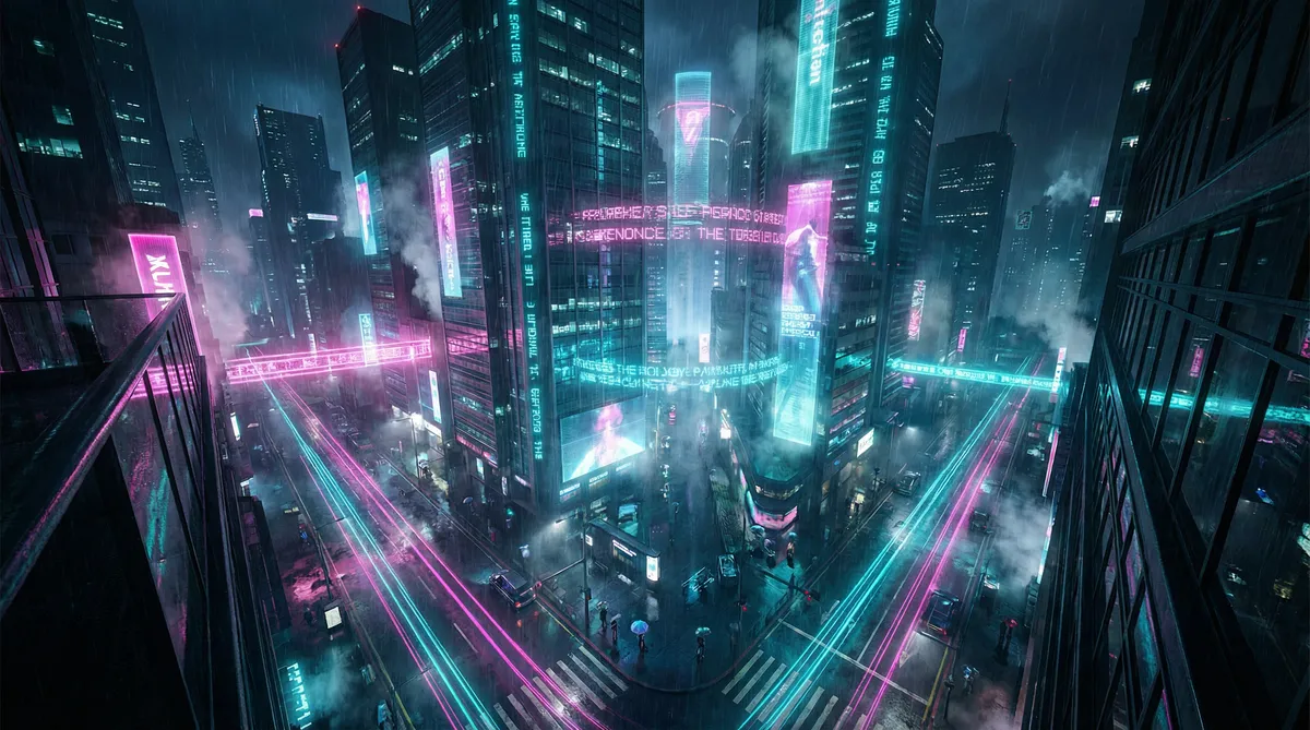 朋友夫妇:交换 电影 竖屏短剧平台首页背景 - 赛博朋克都市夜景